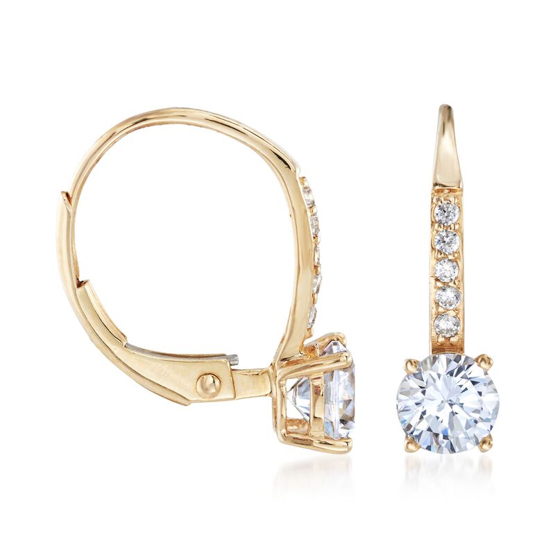 1.10 ct. t.w. CZ Drop Earrings in 14kt Yellow Gold image number 2