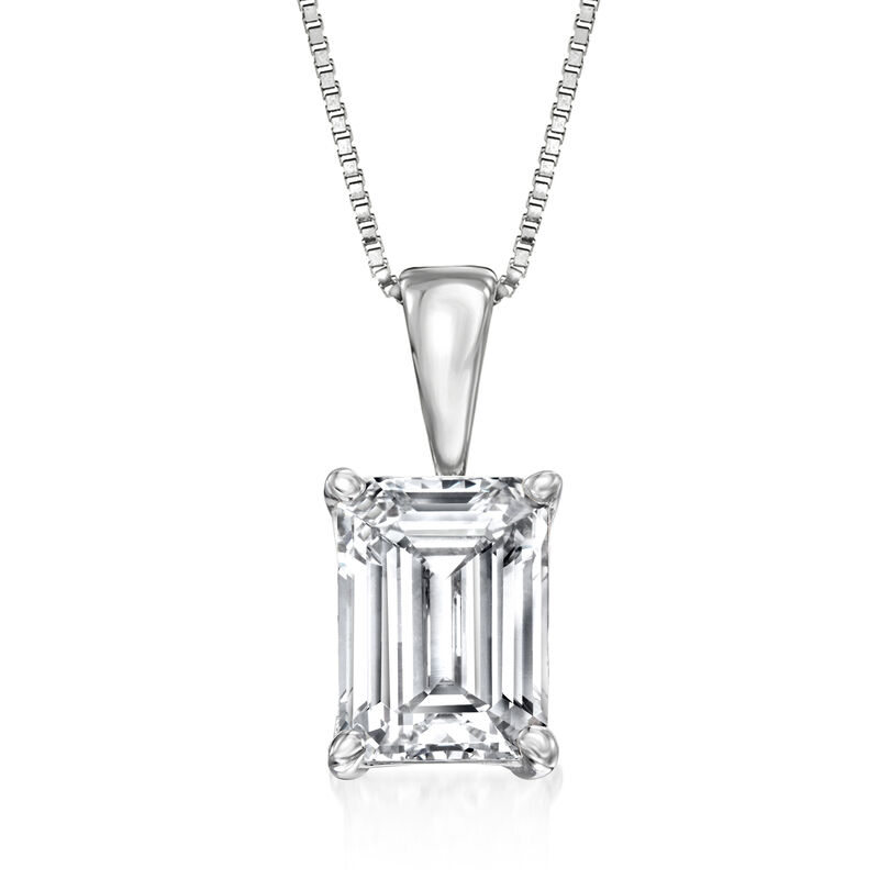 2.00 Carat Emerald-Cut Lab-Grown Diamond Pendant Necklace in 14kt White Gold. 18&quot; image number 1