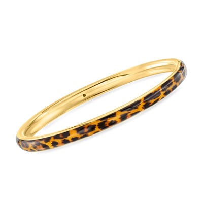 Italian Leopard-Print Enamel Bangle Bracelet in 18kt Gold Over Sterling