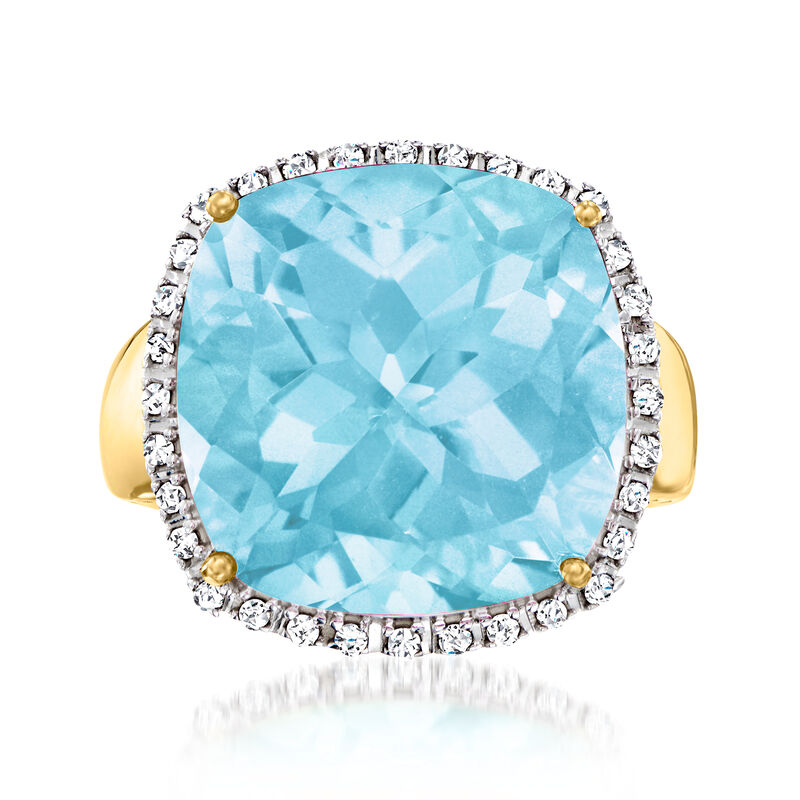 18.00 Carat Sky Blue Topaz and .17 ct. t.w. Diamond Frame Ring in 14kt Yellow Gold image number 0