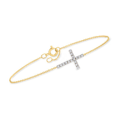 .15 ct. t.w. Diamond Cross Bracelet in 10kt Yellow Gold