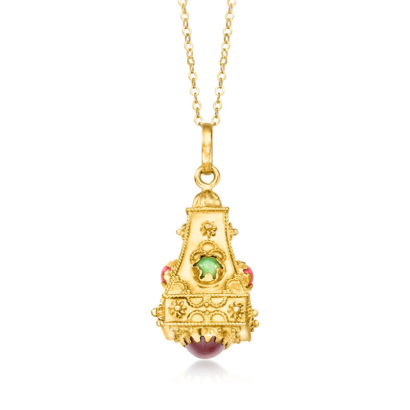 C. 1980 Vintage Simulated Multicolored Quartz Lantern Pendant Necklace in 18kt Yellow Gold. 18&quot; image number 0