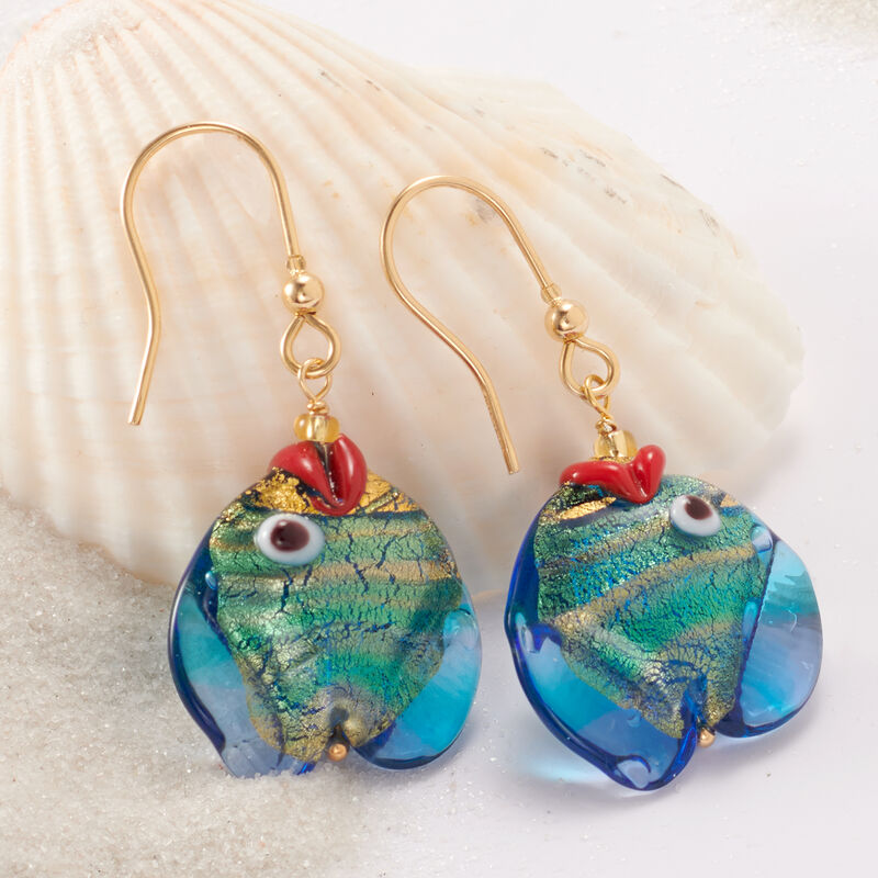 Italian Multicolored Murano Glass Fish Drop Earrings with 18kt Gold Over Sterling image number 2