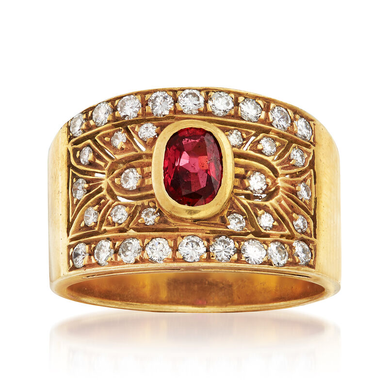 C. 1980 Vintage .50 Carat Ruby and .65 ct. t.w. Diamond Ring in 18kt Yellow Gold. Size 7.5 image number 0