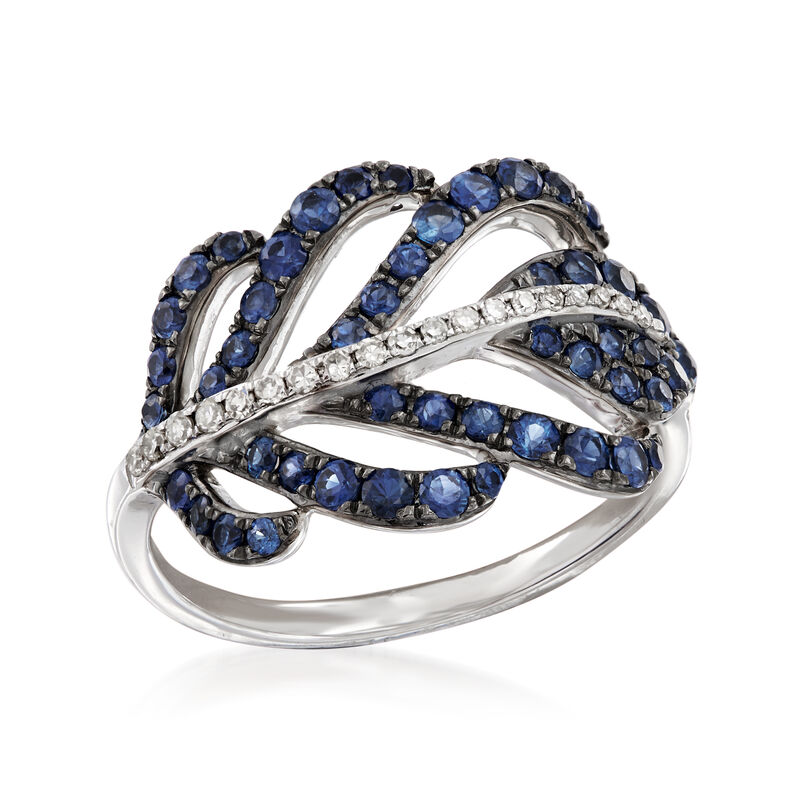 .90 ct. t.w. Sapphire and .10 ct. t.w. Diamond Leaf Ring in 14kt White Gold image number 3