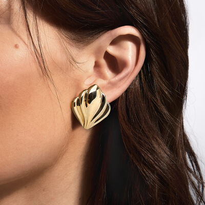 C. 1980 Vintage 14kt Yellow Gold Ribbed Earrings