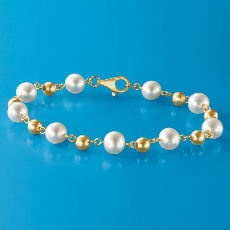 7mm Cultured Pearl Bracelet Station Bracelet in 18kt Gold Over Stelring image number 2