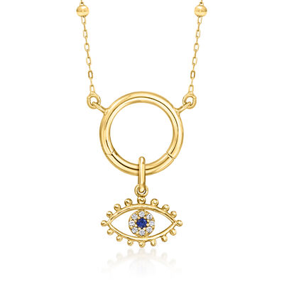 Sapphire Evil Eye Charm with Lab-Grown Diamonds in 14kt Yellow Gold