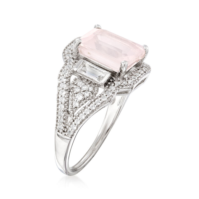 3.20 Carat Rose Quartz and .84 ct. t.w. White Topaz Ring in Sterling Silver image number 2