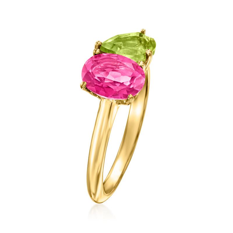 1.60 Carat Pink Topaz and .90 Carat Peridot Toi et Moi Ring in 18kt Gold Over Sterling image number 2