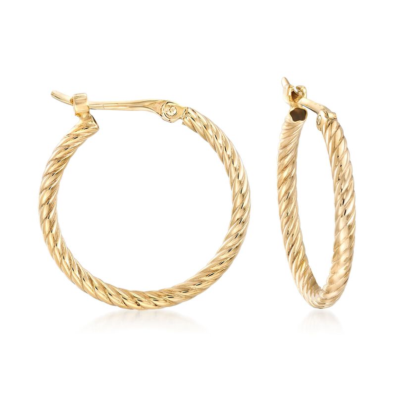 14kt Yellow Gold Petite Twisted Hoop Earrings. 5/8&quot; image number 0