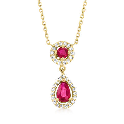 .60 ct. t.w. Ruby and .21 ct. t.w. Diamond Pendant Necklace in 14kt Yellow Gold