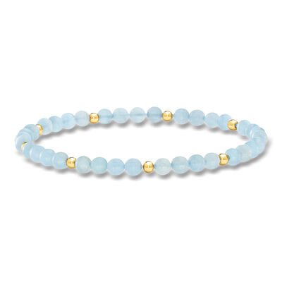 20.00 ct. t.w. Aquamarine Bead Stretch Bracelet with 14kt Yellow Gold
