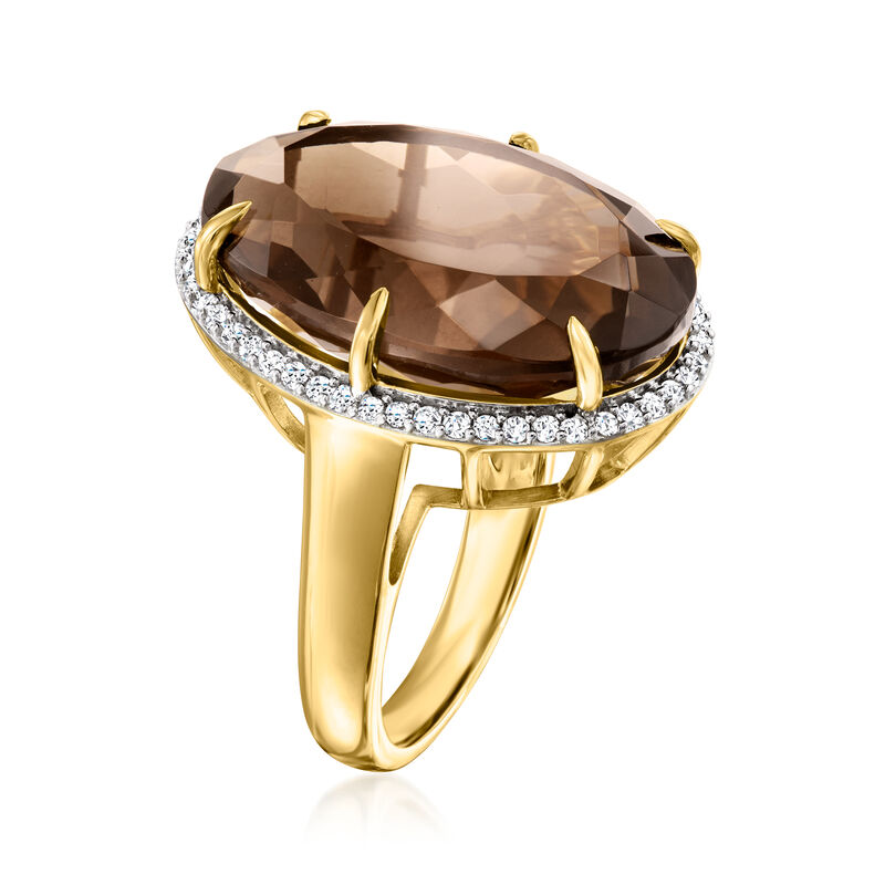 19.00 Carat Smoky Quartz Ring with .50 ct. t.w. White Zircon in 18kt Gold Over Sterling image number 1