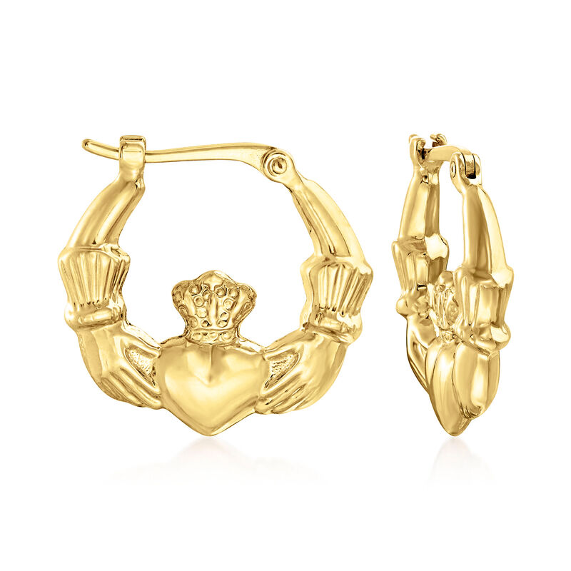 14kt Yellow Gold Claddagh Hoop Earrings image number 0