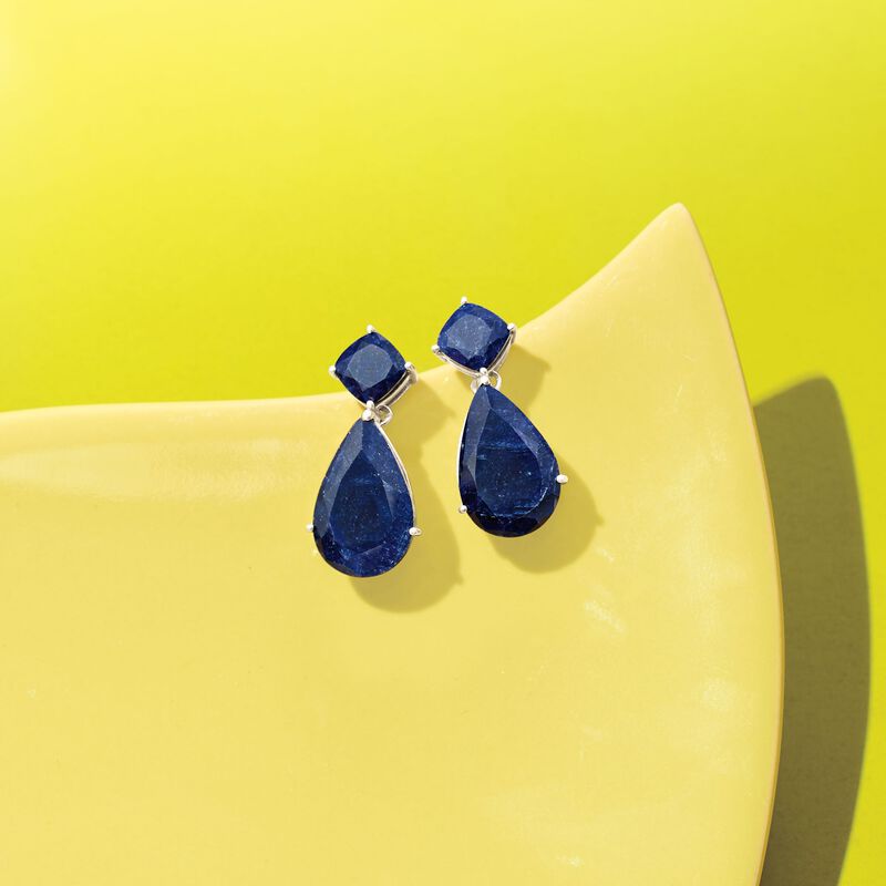 26.50 ct. t.w. Sapphire Drop Earrings in Sterling Silver image number 2