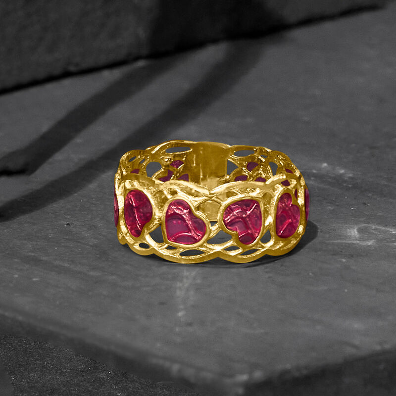 Italian Pink Enamel Heart Ring in 14kt Yellow Gold image number 3