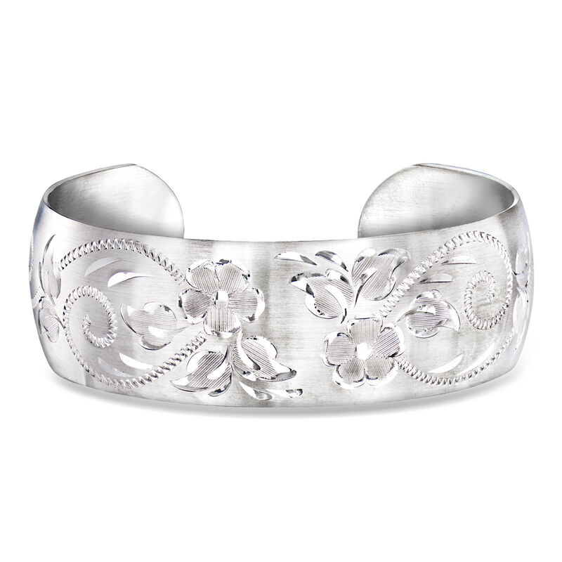 Sterling Silver Floral Wide Cuff Bracelet. 7" image number 0