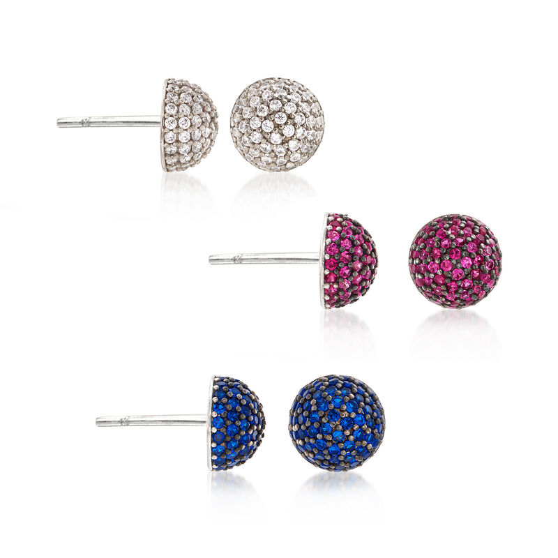 2.10 ct. t.w. CZ Jewelry Set: Three Pairs of Stud Earrings in Sterling Silver image number 2