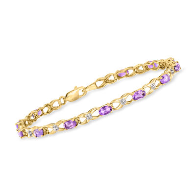 C. 1990 Vintage 2.40 ct. t.w. Amethyst Link Bracelet with Single Diamond in 10kt Two-Tone Gold
