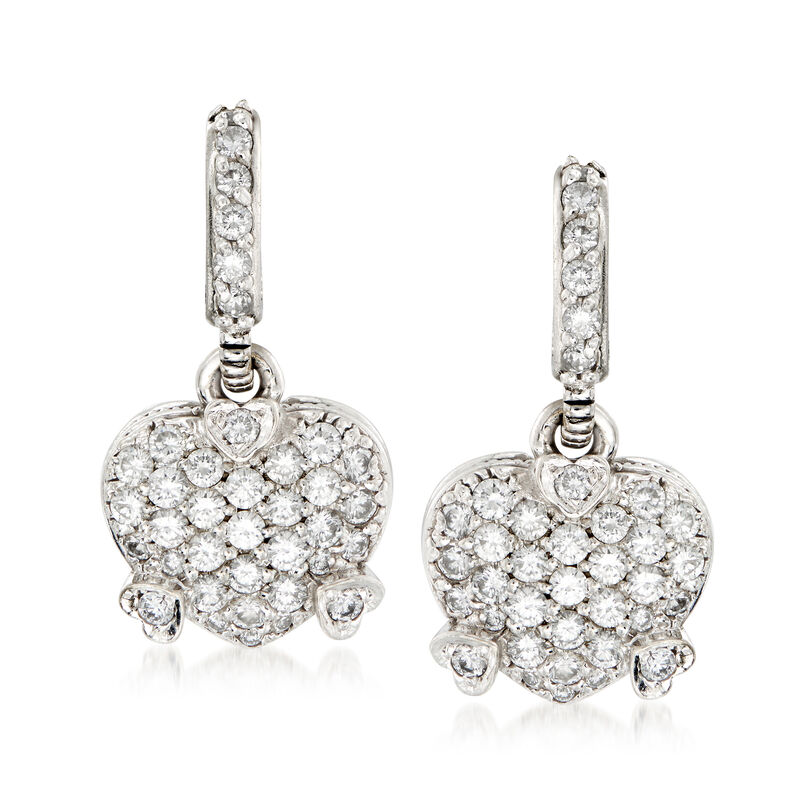 C. 1980 Vintage 1.65 ct. t.w. Diamond Heart Drop Earrings in 18kt White Gold image number 0