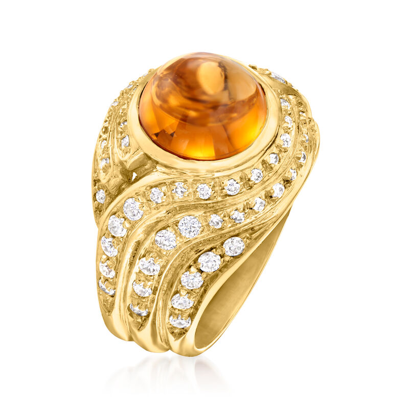 C. 1980 Vintage 2.60 Carat Citrine Ring with .75 ct. t.w. Diamonds in 18kt Yellow Gold image number 2