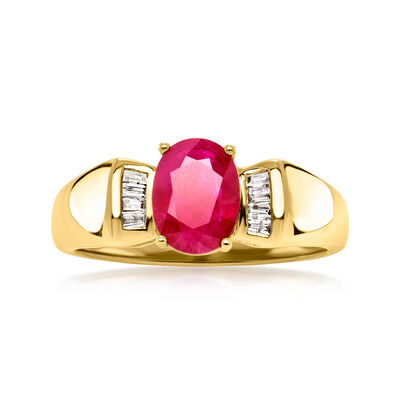 C. 1980 Vintage 1.35 Carat Ruby Ring with .12 ct. t.w. Diamonds in 14kt Yellow Gold
