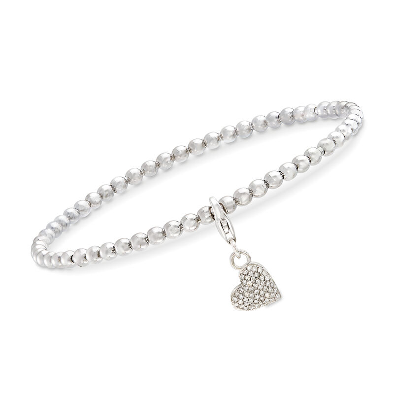 Sterling Silver Bead Stretch Bracelet with .15 ct. t.w. Diamond Heart Charm image number 0