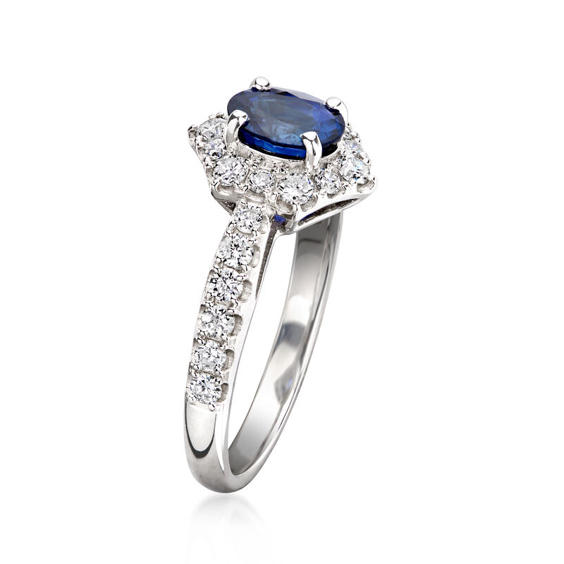 C. 1990 Vintage 1.10 Carat Sapphire Ring with .58 ct. t.w. Diamonds in Platinum. Size 6.75 image number 2