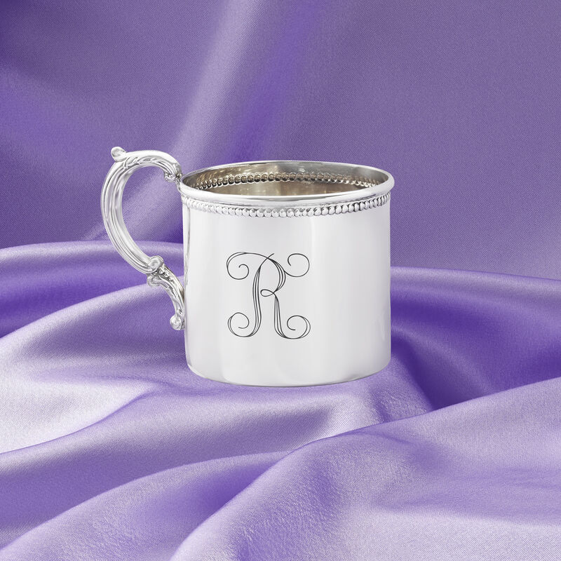 Baby's Sterling Silver Personalized Cup with Scrollwork Handle image number 1