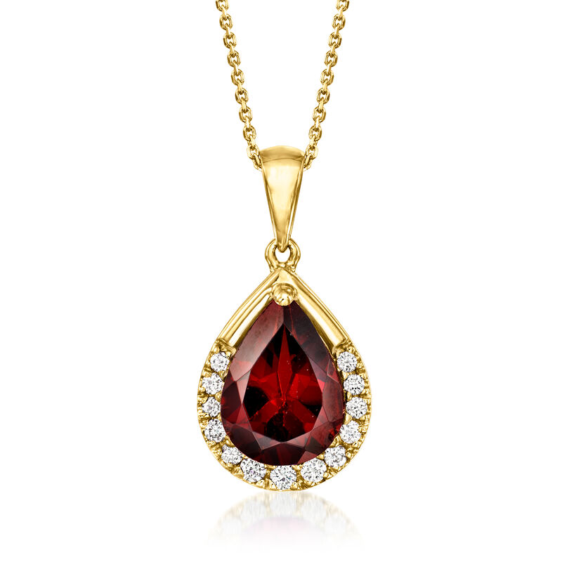 2.00 Carat Garnet Pendant Necklace with .13 ct. t.w. Diamonds in 14kt Yellow Gold. 16&quot; image number 1