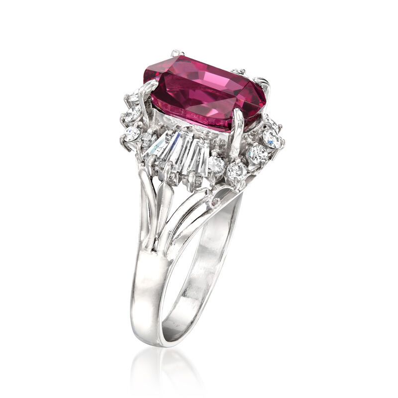 C. 2000 Vintage 4.29 Carat Rhodolite Garnet and .81 ct. t.w. Diamond Ring in Platinum. Size 7 image number 2