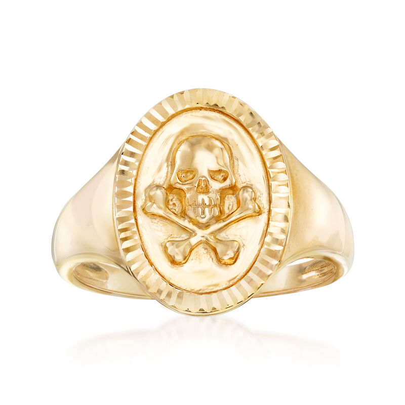 14kt Yellow Gold Skull and Bones Signet Ring image number 0
