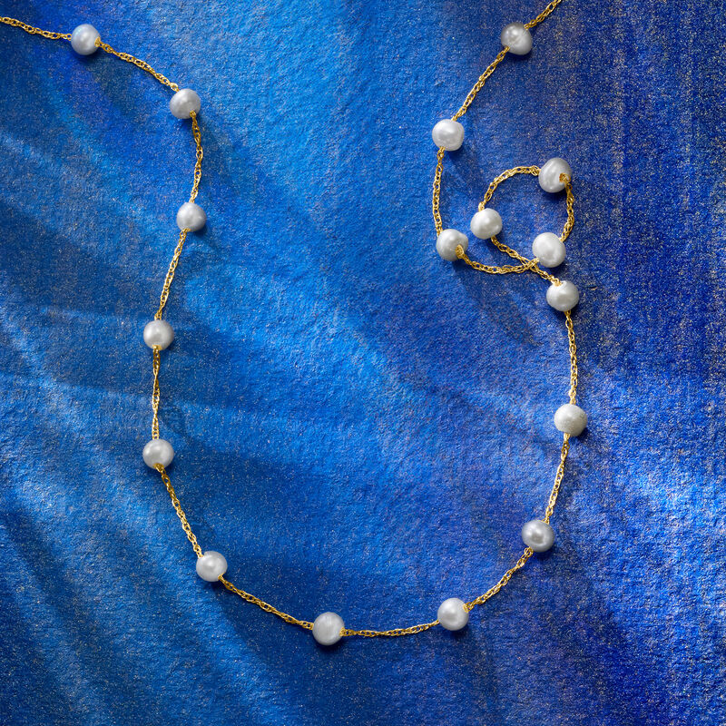 3-3.5mm Cultured Pearl Station Necklace in 14kt Yellow Gold image number 3