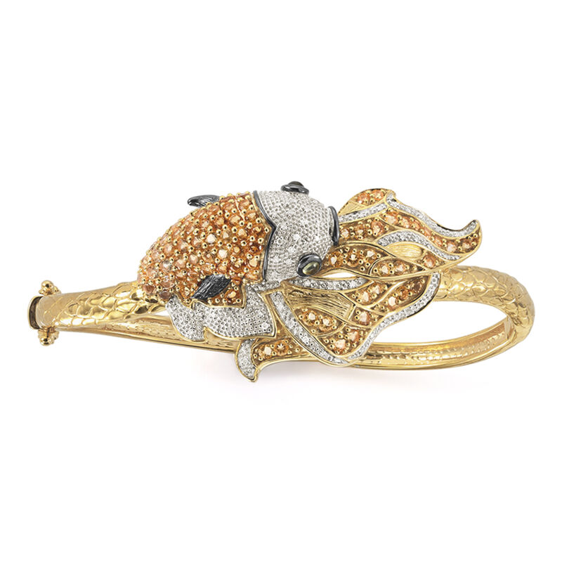2.60 ct. t.w. Citrine and .20 ct. t.w. Diamond Koi Fish Bangle Bracelet with .10 ct. t.w. Peridots in 18kt Gold Over Sterling Silver. 7&quot; image number 5