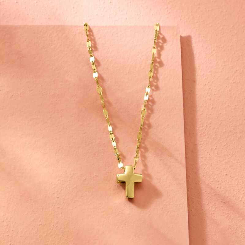 Italian 14kt Yellow Gold Cross Lumachina-Chain Necklace. 16" image number 2
