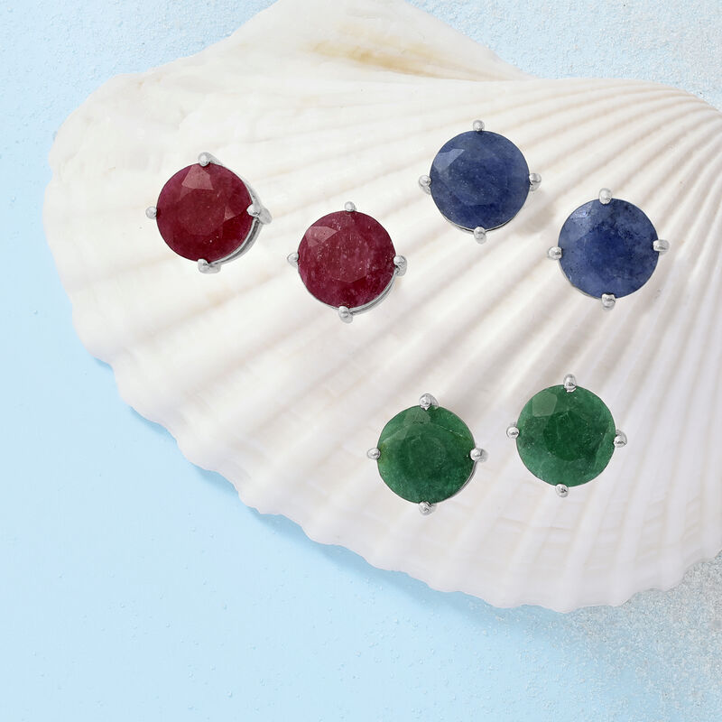 12.00 ct. t.w. Multi-Gemstone Jewelry Set: Three Pairs of Stud Earrings in Sterling Silver  image number 5