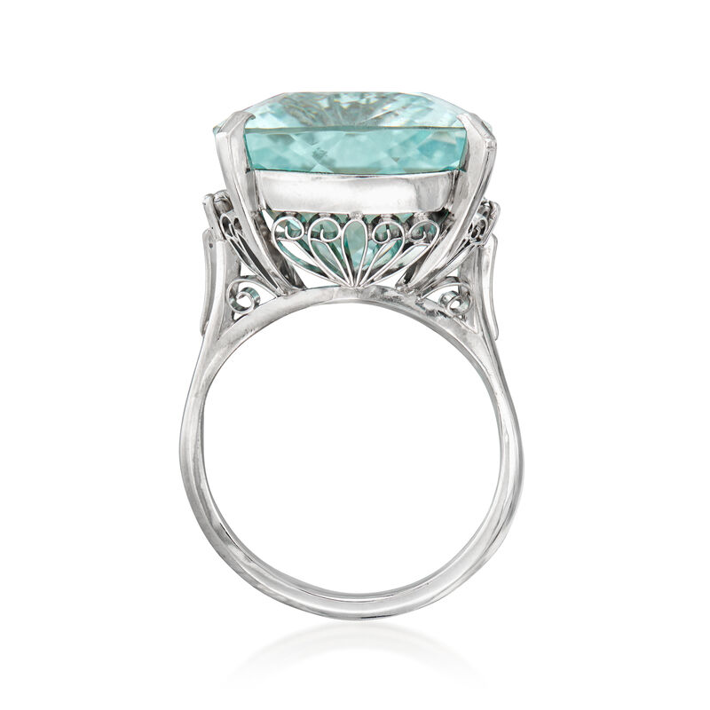 C. 2000 Vintage 26.38 Carat Aquamarine Cocktail Ring with Diamonds in Platinum. Size 7.5 image number 3
