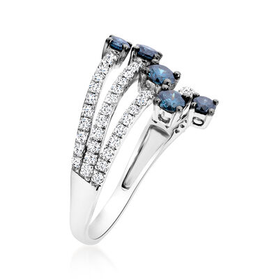 1.10 ct. t.w. Blue and White Diamond Wrap Ring in 14kt White Gold