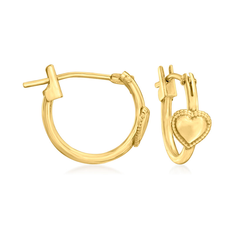 Child's 14kt Yellow Gold Heart Hoop Earrings. 3/8&quot; image number 0
