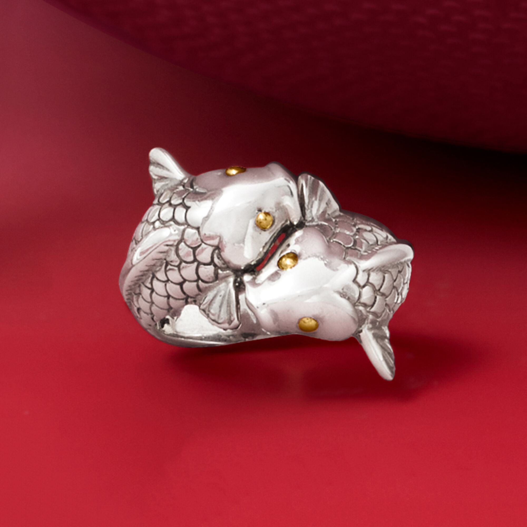2024年最新海外 Sterling Silver Bali-Style Koi Fish Bypass Ring with 18kt アクセサリー