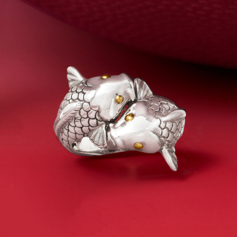 Sterling Silver Bali-Style Koi Fish Bypass Ring with 18kt Yellow Gold image number 3