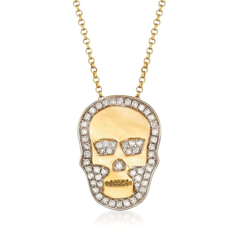 .25 ct. t.w. Diamond Skull Necklace in 18kt Yellow Gold. 16&quot; image number 1