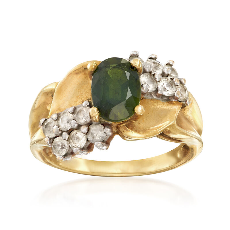 C. 1980 Vintage 1.85 ct. t.w. Green and White Sapphire Ring in 14kt Yellow Gold. Size 5 image number 0