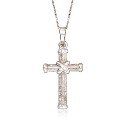 C. 1990 Vintage 14kt White Gold Cross Pendant Necklace
