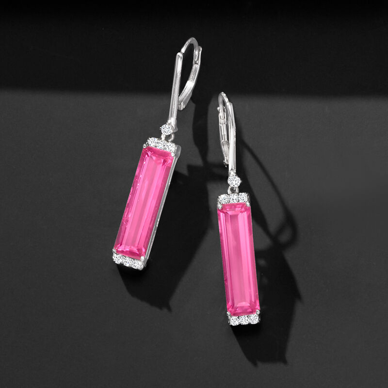 12.29 ct. t.w. Pink and White Topaz Drop Earrings in Sterling Silver image number 2