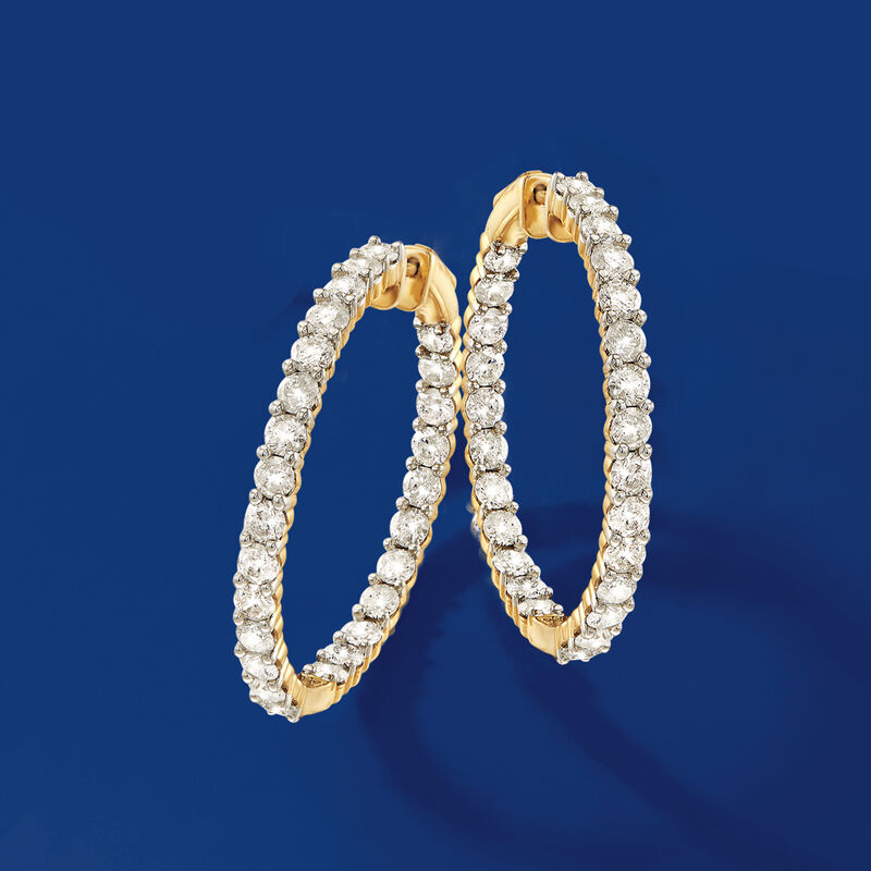 10.00 ct. t.w. Diamond Inside-Outside Hoop Earrings in 14kt Yellow Gold image number 3
