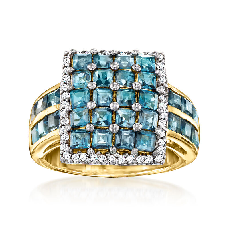 3.80 ct. t.w. London Blue Topaz Ring with .30 ct. t.w. White Zircon in 18kt Gold Over Sterling image number 0