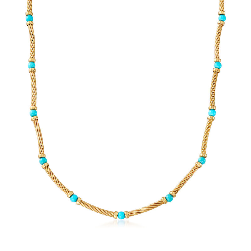 C. 1990 Vintage David Yurman Turquoise Station Necklace in 18kt Yellow Gold image number 0