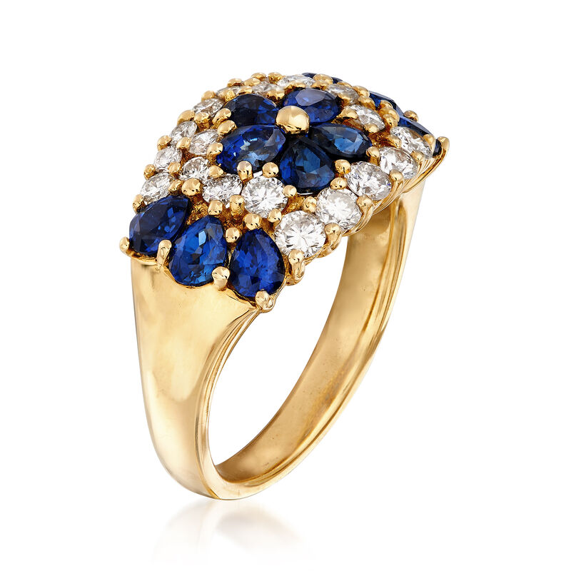 C. 1990 Vintage 2.18 ct. t.w. Sapphire and .86 ct. t.w. Diamond Flower Ring in 18kt Yellow Gold. Size 6.75 image number 2